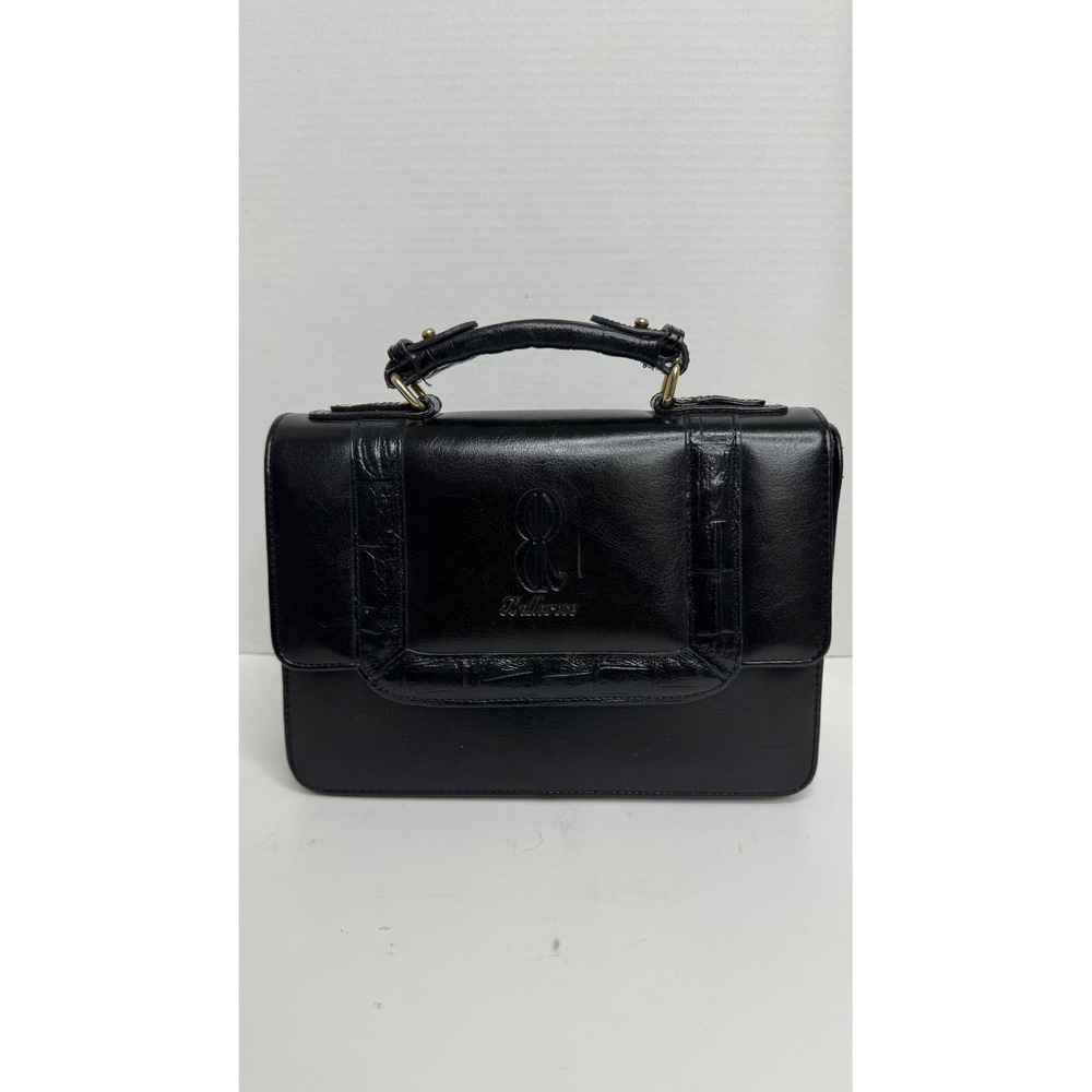 Bellerose Vintage Style Black Structured Satchel Top Handle Bag Paisley Lining